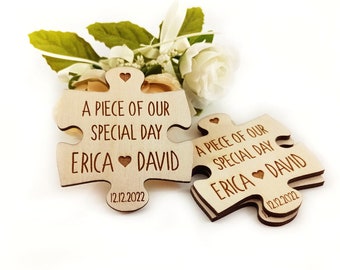 magnete puzzle di nozze, salva la data magnete rustico, magneti di nozze, grazie magneti di legno, un pezzo del nostro giorno speciale, bomboniere