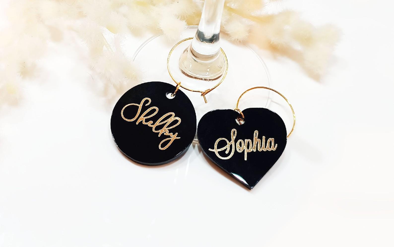 Acrylic Wine Glass Charms, Personalized custom name gift tags, Wedding place cards, Wedding favors for guests, Table name card, Custom charm