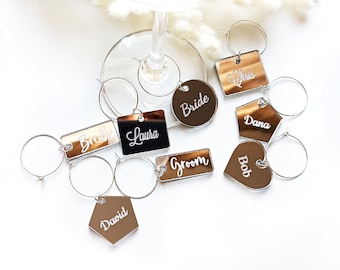 Breloques personnalisées en acrylique effet miroir pour verres à vin, cadeaux de mariage