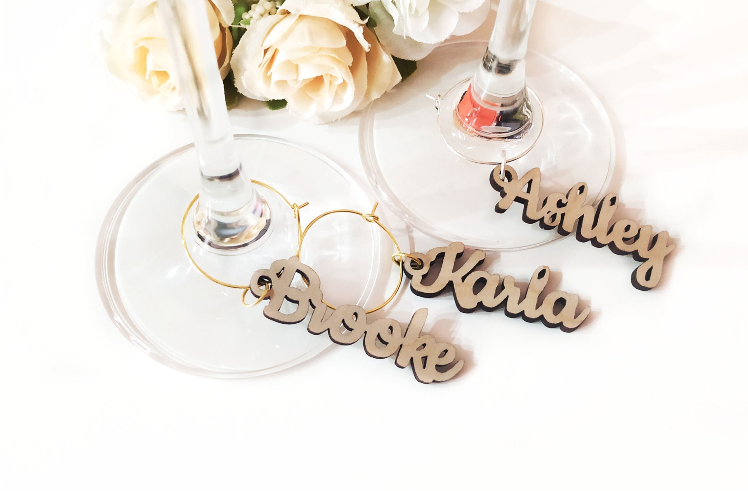 Custom Wine Charm Wood Wine Charms Table Name Tags Wine Etsy