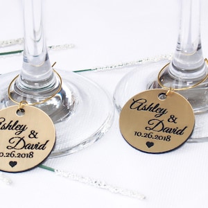 Wedding gold wine charms, Anniversary wine charms, Wine glass charms, Wedding charms, Custom wine charm, Wedding favor, Wedding charms, Gold image 1