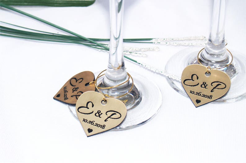 Wedding wine charms, Anniversary wine charms, Wine glass charms, Wedding charms, Custom wine charm, Wedding favor, Wedding charms. Gold image 3