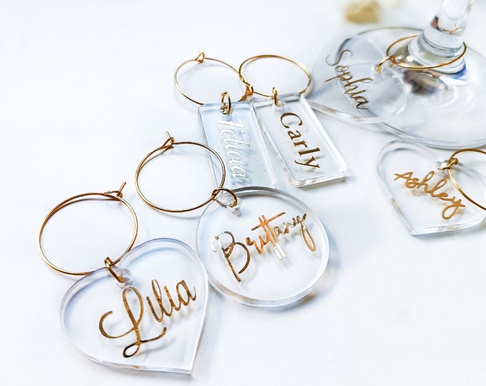 Acrylic Wine Glass Charms, Personalized custom name gift tags, Wedding place cards, Wedding favors for guests, Table name card, Custom charm