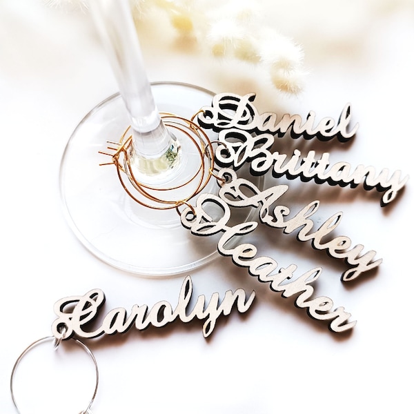 Dije de vino personalizado, Dijes de vino de madera, Etiquetas para nombres de mesa, Dijes para copas de vino, Nombres para cubiertos, Dije de vino para bodas, Dije de vino personalizado
