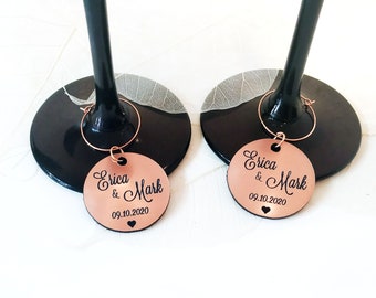 Rose Gold Wine Charm, Wedding Table Decoration, Custom Personalized Wine Glass Charm, Wedding Favors, Name Tags, Place Name Cards, Drink tag