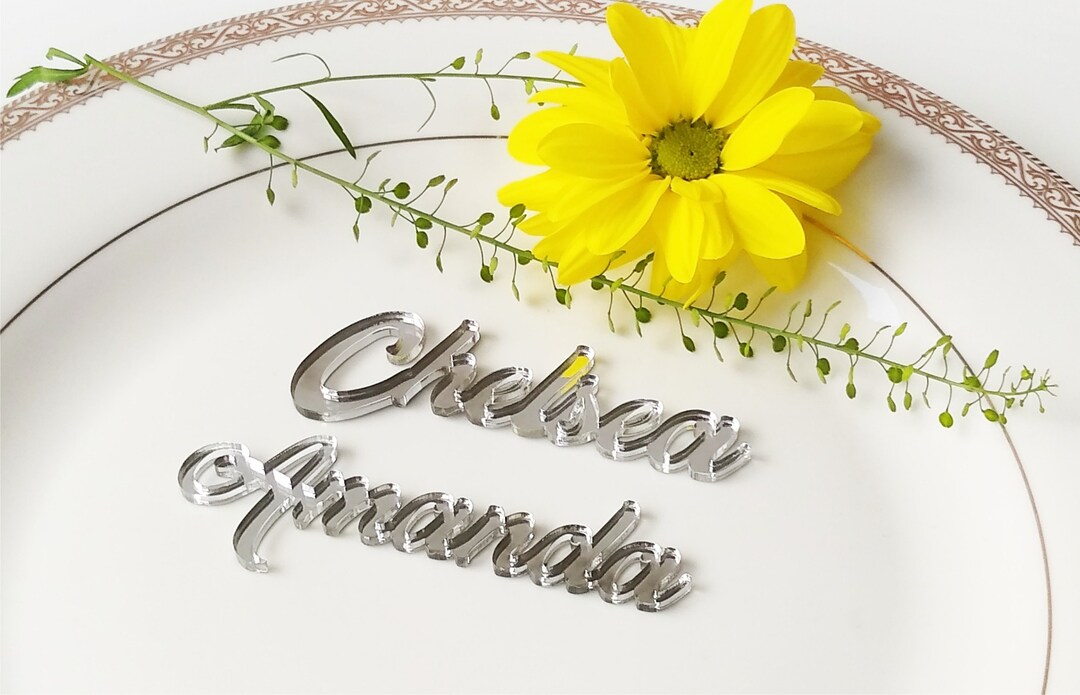 Silver Mirror Table Names Wedding Table Place Guest Names Etsy