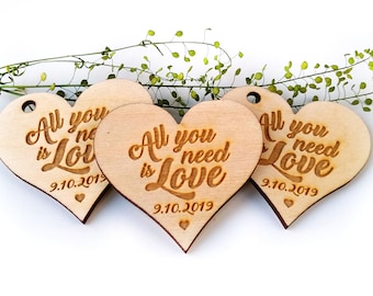 Wedding favor tags, Wooden tags, Wedding favors, Wood wedding favor tags, Wedding rustic tags, Gift tags, Heart tags, All you need is love