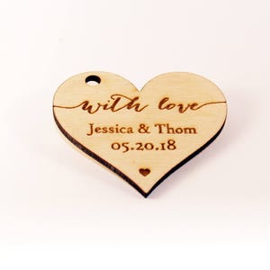 Thank you tags, Wood favor tags, Wedding favors, Rustic tags, Wedding rustic tags, Custom tags, Heart tags, Wedding name tags, Rustic favor image 2