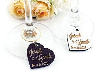 Custom wine glass charms,  table name tags, bridal shower party, place name cards, wedding anniversary favors, wedding sign place cards