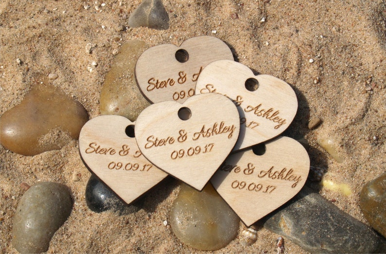 Wedding favor, Wedding favor tags, Wedding favor rustic, Wooden hearts, Wood tags, Wedding hearts, Wedding tags, Custom favor, Custom tags image 1