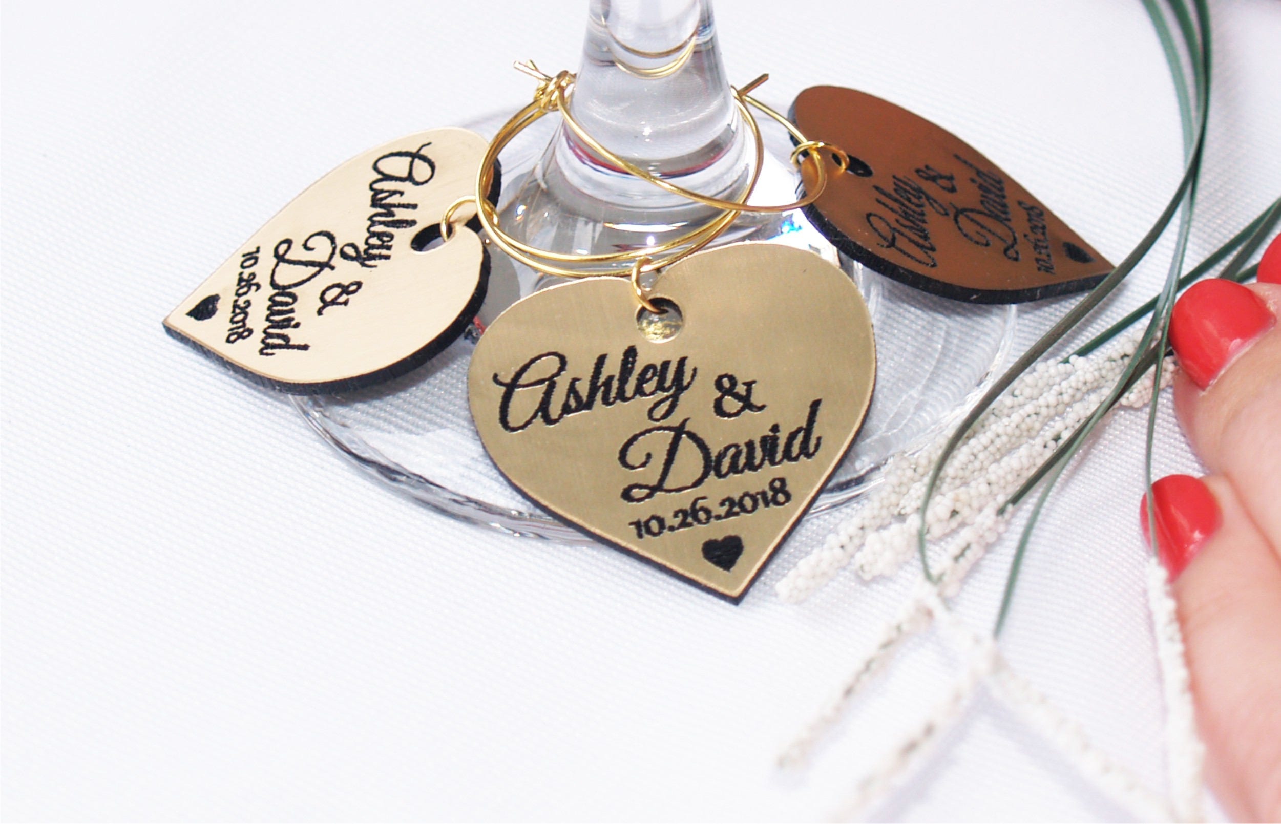 Personalized Gold Wedding Wine Glass Charms Favors Table Name Gold Wedding Wine Glass Charms Favors