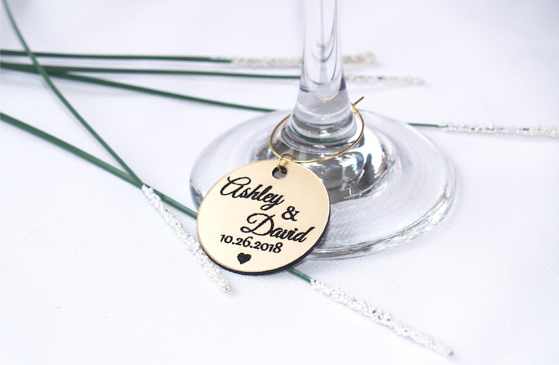 Wedding gold wine charms, Anniversary wine charms, Wine glass charms, Wedding charms, Custom wine charm, Wedding favor, Wedding charms, Gold image 2