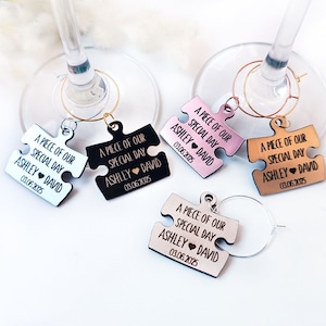 Puzzle Custom Wine Glass Charms, Wedding Wine Charms, Table Name Tags, Wedding favors, Anniversary Bachelorette Bridal Shower Personalized