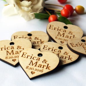 Wedding favor, Wedding tags, Wedding favor tags, Wood tags, Wedding favor rustic, Wooden hearts, Wedding hearts, Wooden tags, Tags favors image 1