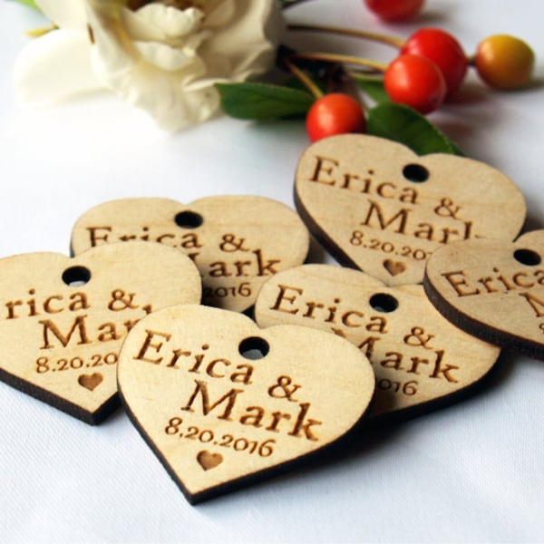 Wedding favor, Wedding tags, Wedding favor tags, Wood tags, Wedding favor rustic, Wooden hearts, Wedding hearts, Wooden tags, Tags favors