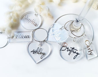 Ciondoli per calici da vino in acrilico, etichette regalo personalizzate con nome, segnaposto per matrimonio, bomboniere per gli ospiti, bigliettino con nome da tavolo, colore argento