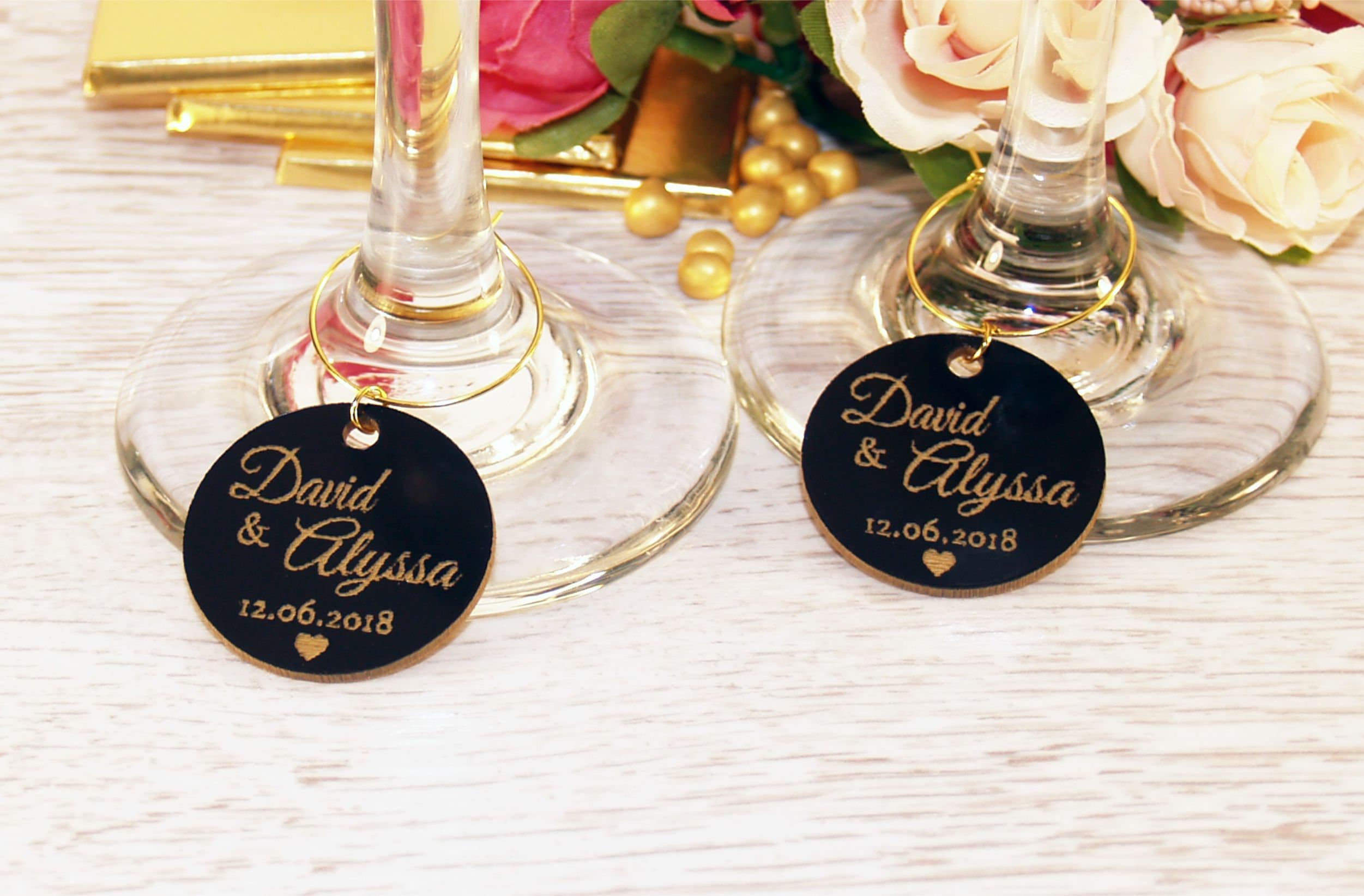 Wedding gold wine charms, Anniversary wine charms, Wine glass charms