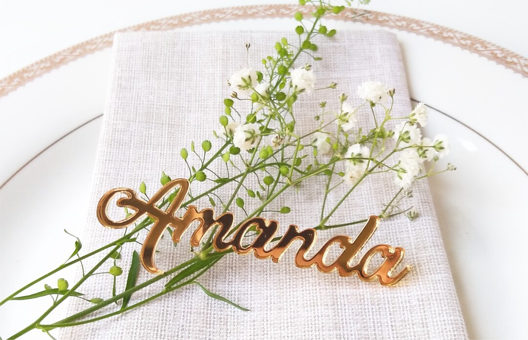 Gold Mirror Table Names, Wedding Table Place, Guest Names, Place