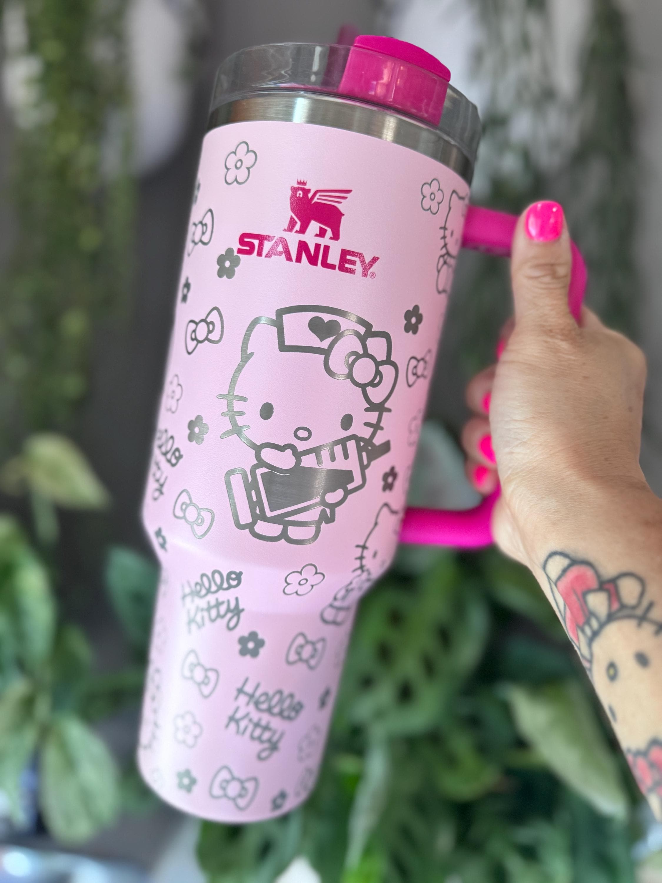 Authentic 40oz Stanley Laser Engraved With a Hello Kitty Nurse