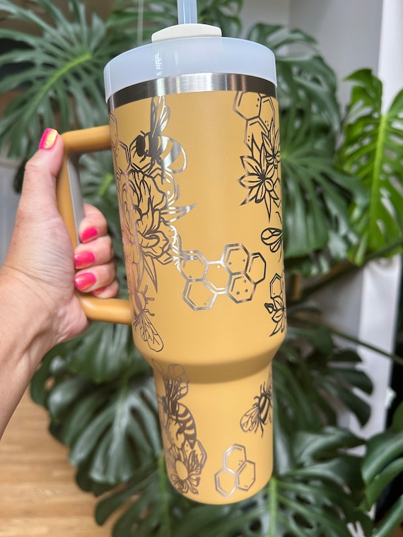 Floral Bee Engraved Stanley 40 Oz Tumbler: Yarrow, Pomelo, Frost