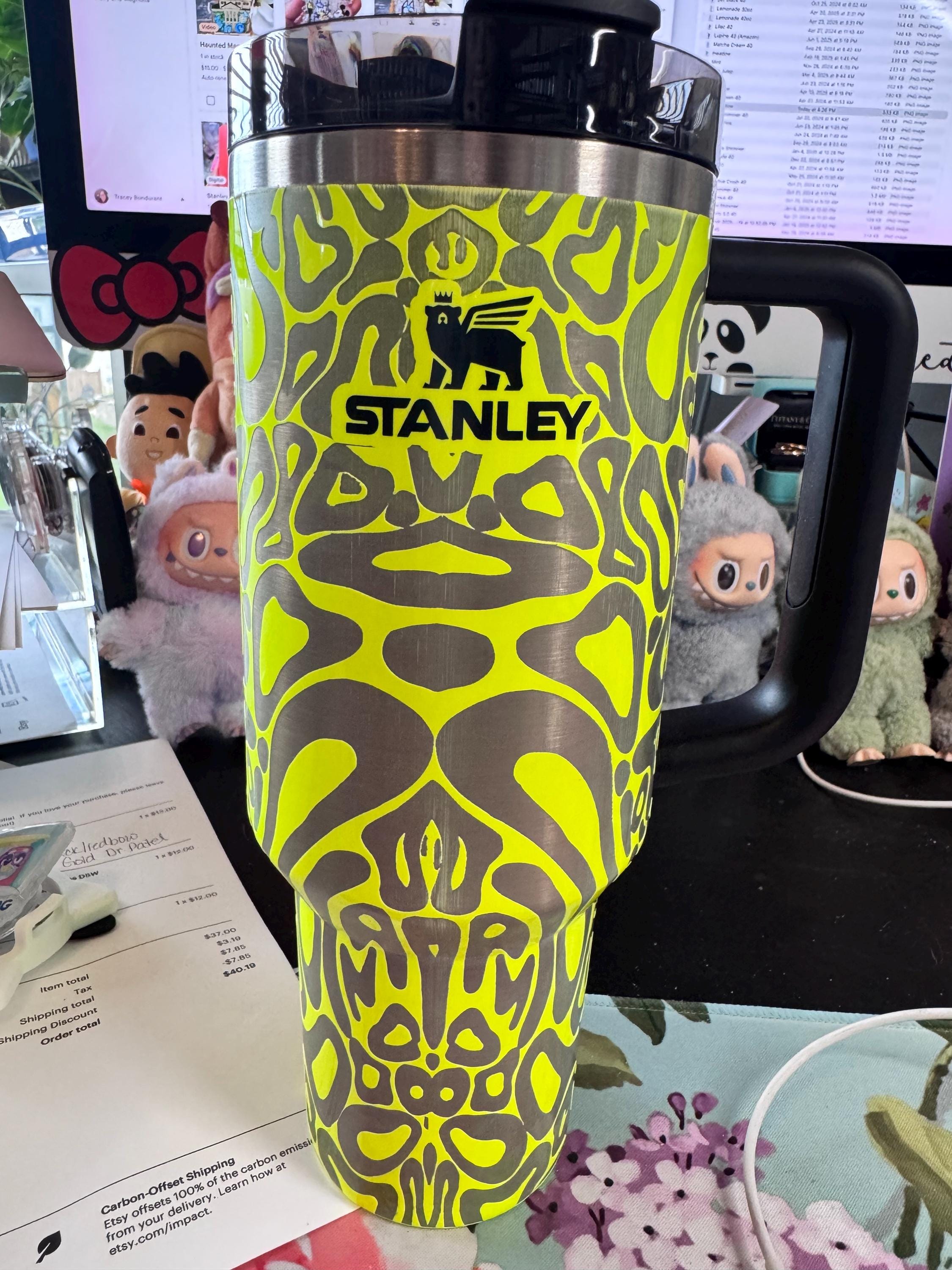 Neon Yellow 40oz Stanley Tumbler - Lando Norris Helmet Design