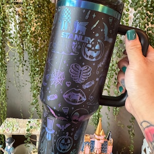 Black Chroma 40oz Stanley Laser Engraved with Halloween icons