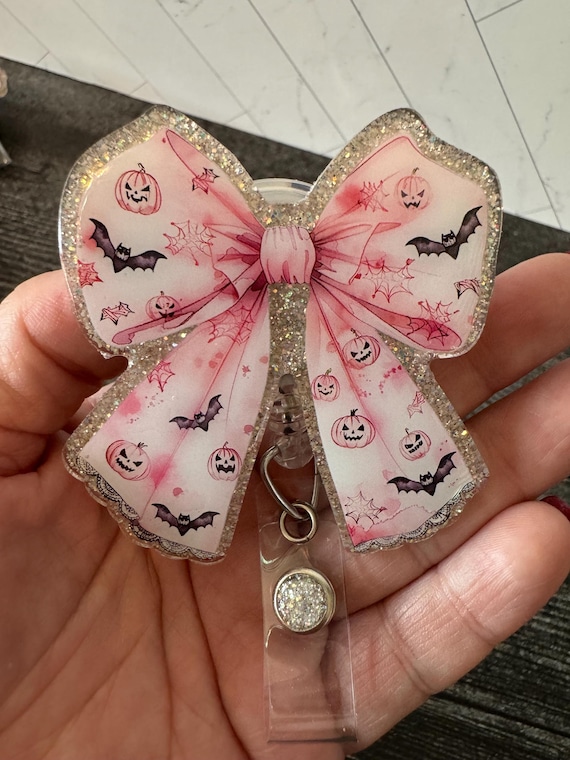 Coquette Halloween Bow Badge - Choose between ghosts or bats and pumpkins