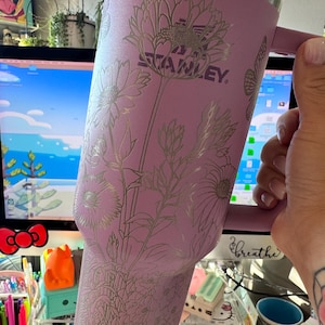DISCOUNTED AS IS Lilac 40oz Stanley Tumbler - Engraved with Wildflowers and Butterflies