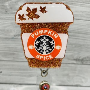 Pumpkin Spice Latte Coffee Cup Badge Reel