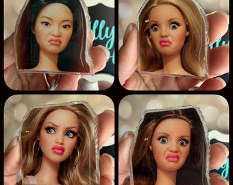 Disgusted Doll Face Badge
