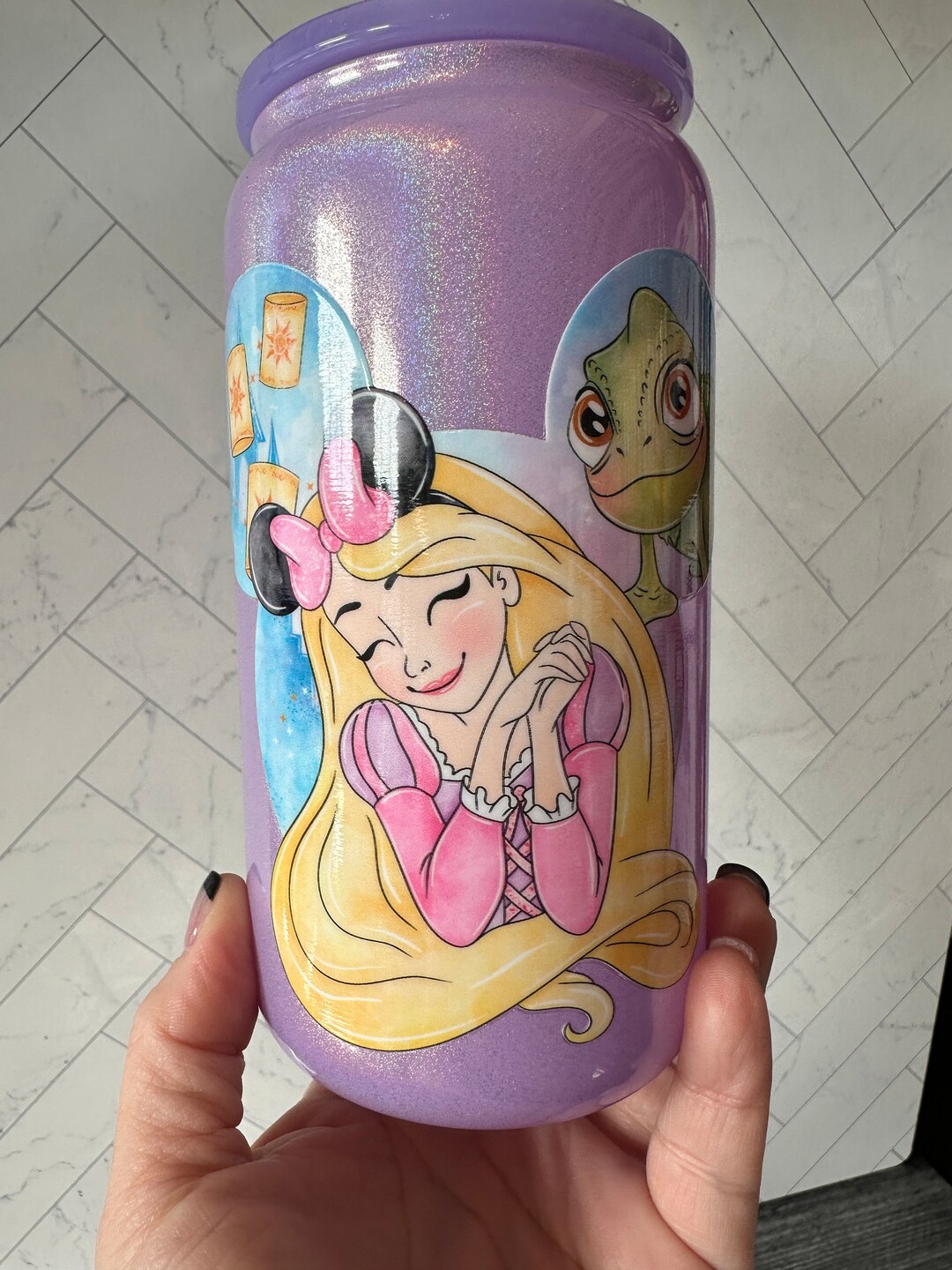 Rapunzel Themed Purple Shimmer Glass Can Cup W/straw - Etsy