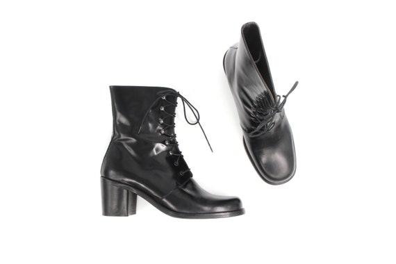 patent leather lace up boots