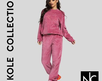 Women Tracksuit Set, Trendy Training Suit Set of 2 Pieces, Woman Active wear, Blouse and Pants, Pink Set, Sport Set, Women Sport Set 8704