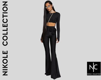 Women Black Pants, Wide Leg Pants, Women Business Clothes, High Waist Trousers, Designer Pants, Formal Women Pants, Ladies Pants 6713