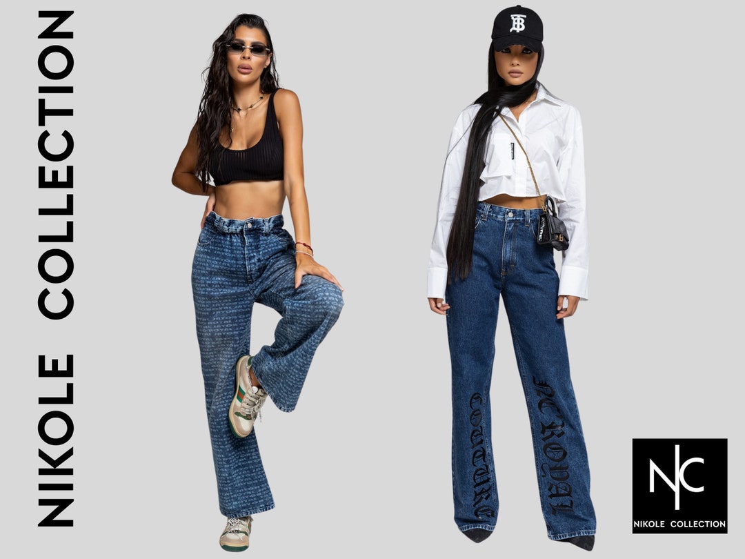 High Waisted Wide Leg Jeans, Blue Denim Streetwear - Etsy