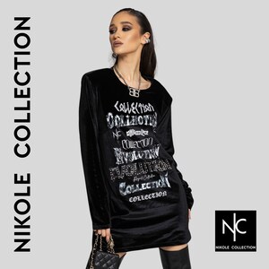 Trendy Sweatshirt Dress For Women, Black Hoodie Dress, Black Modern Womens Street Style Dresses, Long Sleeve, Women Rock Style Clothing 2687