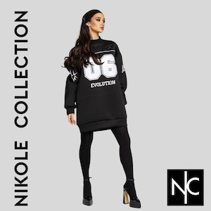 Black Sweatshirt Dress For Women, Modern Women&#39;s Dress, Long Sleeve Women&#39;s Pullover Dress, Oversized Street Wear Sweatshirt Dress 2686