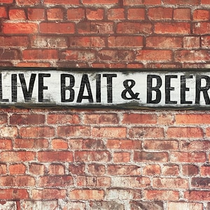Wood Sign &quot;LIVE BAIT & BEER&quot; Vintage Inspired Hand Painted