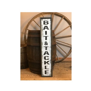 Fishing Sign, &quot;BAIT & TACKLE&quot; Wood Sign, Vintage Sign, Distressed Sign, Hand Painted