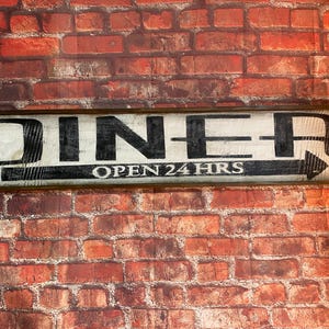Wood Sign &quot;DINER&quot; Hand Painted Vintage Inspired