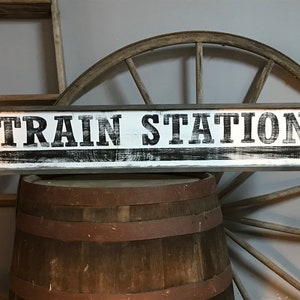 TRAIN STATION Wood Sign, Vintage Inspired Rustic Wood Sign, Distressed Sign, Train Station