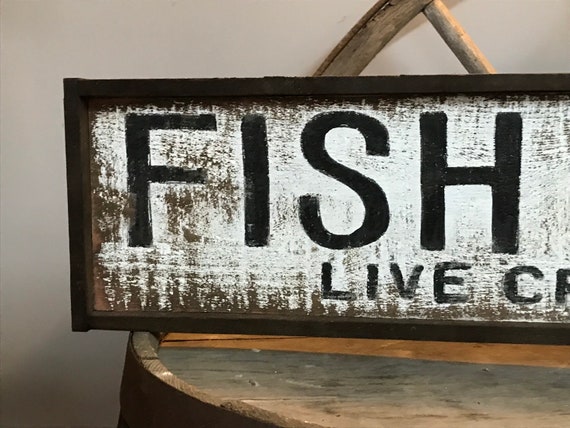 Rustic Vintage Wood Farmhouse Signs - Out Fishing Sign