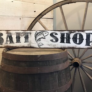 Wood Sign BAIT SHOP Hand Painted Vintage Inspired