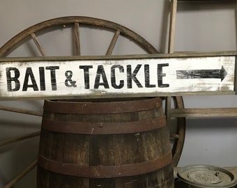 Wood Sign "Bait & Tackle" Vintage Inspired Hand Painted, Fishing Sign, Distressed Sign, Rustic Bait Sign, Bait Shop