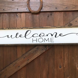 Wood Sign WELCOME HOME Saying Hand Painted