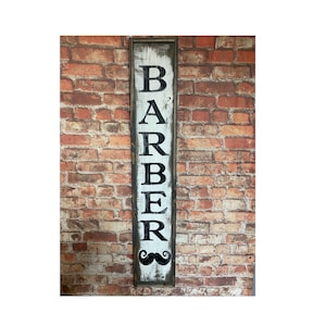 Distressed BARBER Wood Sign: Hand Painted Vintage Style Wall Decor