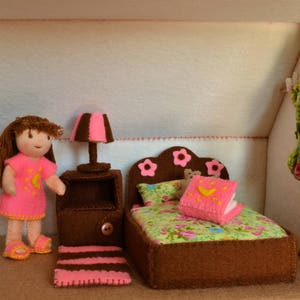 Pdf pattern – Dollhouse bedroom furniture for 3-inch-tall doll- Pattern for doll NOT INCLUDED