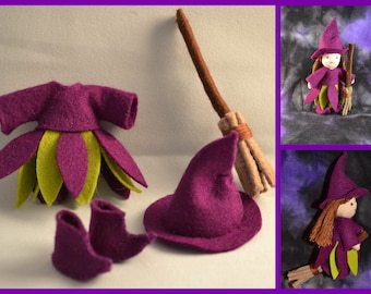 Pdf pattern-Witch costume for Waldorf inspired, 3 inch tall, dollhouse, dress-up doll- Pattern for doll NOT INCLUDED