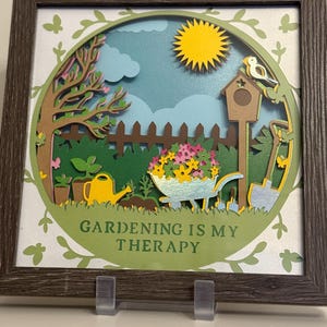 Gardening Therapy 3D Shadow Box, Handmade, Wall & Table Decor, Gardener Lover Gift, Gardening Is My Therapy Art