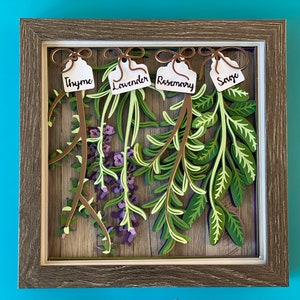 3D Herb Shadow Box Wall Art, Handmade Table Decor, Botanical Display, Herb Lover Gift